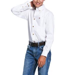 ARIAT Boys Solid Twill LS SHRT CLSSC White, Large 12747